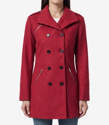 Womens Double Breasted Red Wool Peacoat