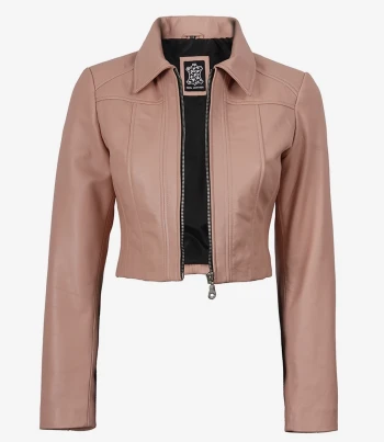 pink leather cropped jacket