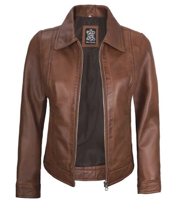 women cognac leather jacket