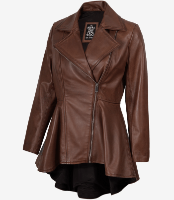 Real leather cognac peplum jacket