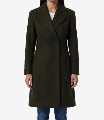 Womens Olive Green Double Breasted Wool Coat
