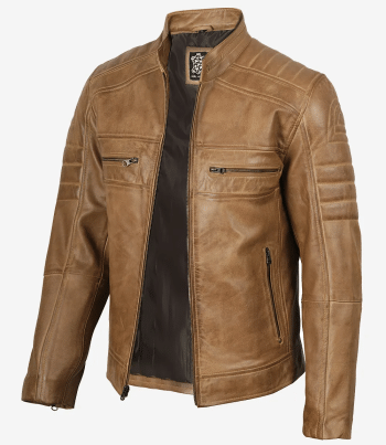 men camel brown leather jacket