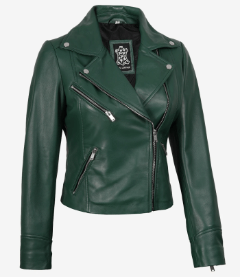 women green leather moto jacket