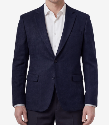 Mens Navy Blue Herringbone Wool Blend Blazer