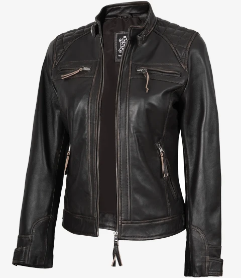 Mens Biker Distressed Brown Leather J...
