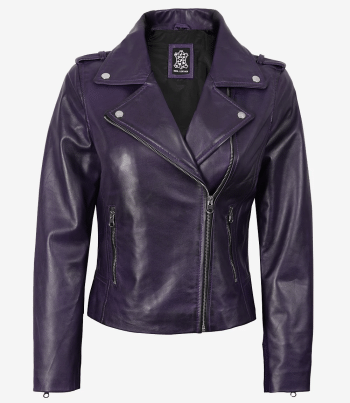 women purple leather jacket