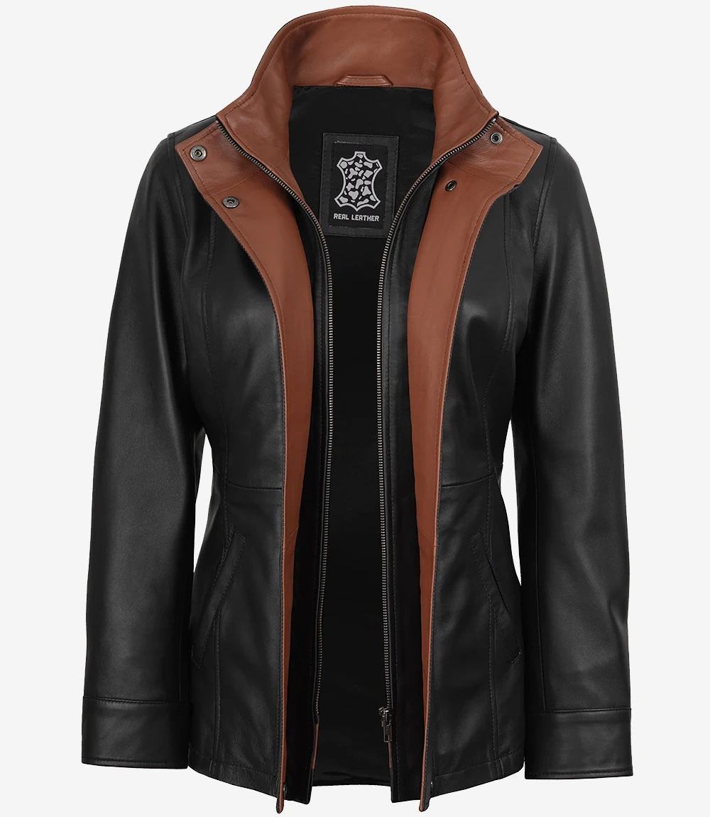 Women Cognac Bomber Leather Jacket