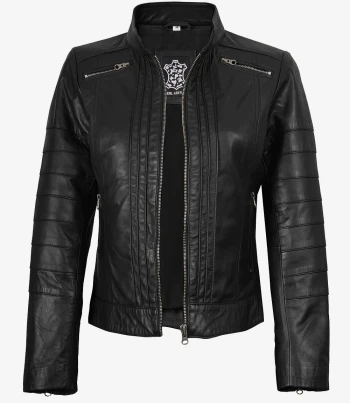 women black biker leather jacket