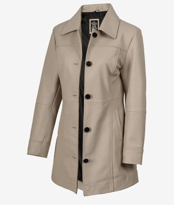 womens beige leather car coat
