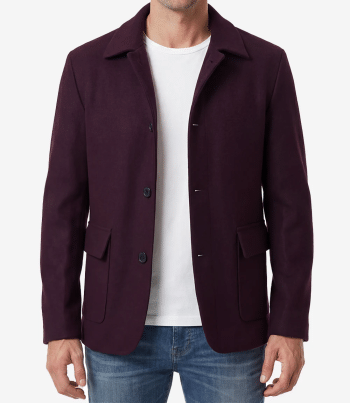 Mens Burgundy Wool Utility Jacket