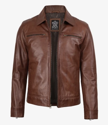 men cognac leather jacket