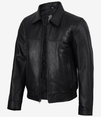 mens black classic leather bomber jacket