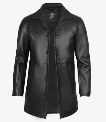 Mens Tall Distressed Black Long Leather Jacket
