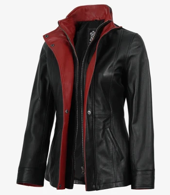 Mens high collar black leather jacket