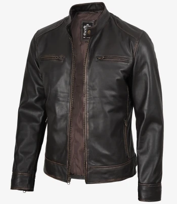 Vintage brown cafe racer leather jacket
