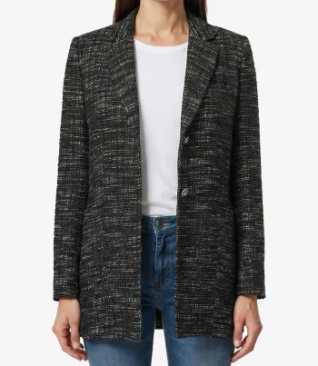 Womens Black Tweed Wool Blazer Jacket