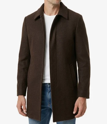 Mens Single Breasted Classic Brown Wool Coat