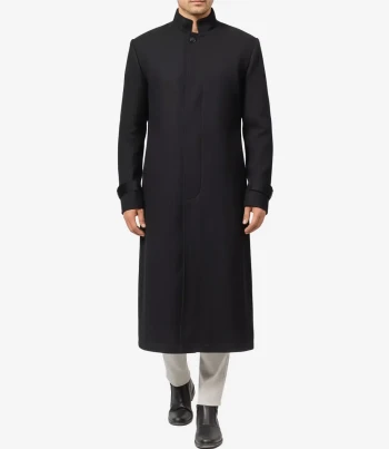 Mens winter black wool trench coat