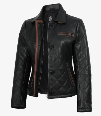 Diamond quilted leather jacket womens