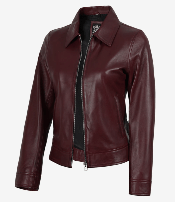 Womens maroon waxed leather jacket