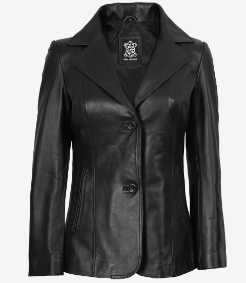 Mens Black Leather Blazer Jacket