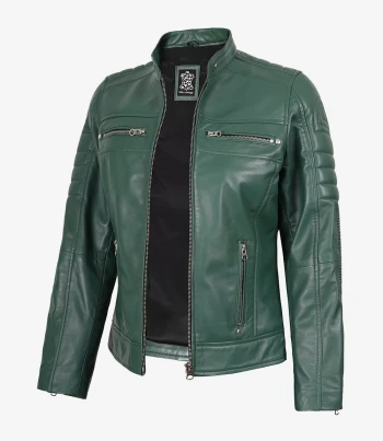 women green biker leather jacket