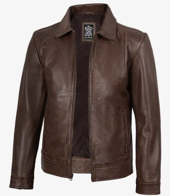 men brown leather jacket