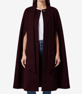 Womens burgundy Long Wool Cape Coat