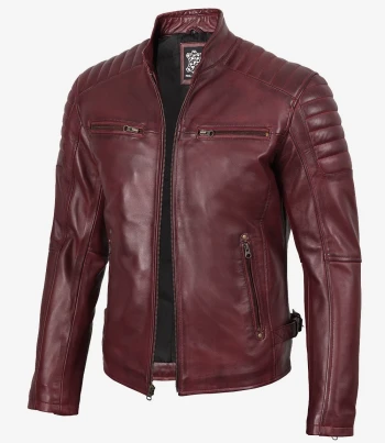 men maroon biker leather jacket