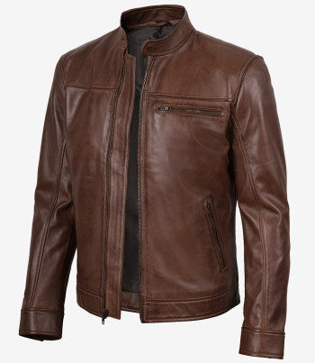 men cognac biker leather jacket