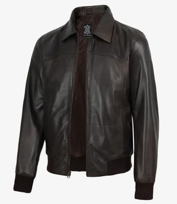 Mens vintage brown leather bomber