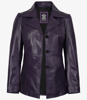 women purple leather blazer