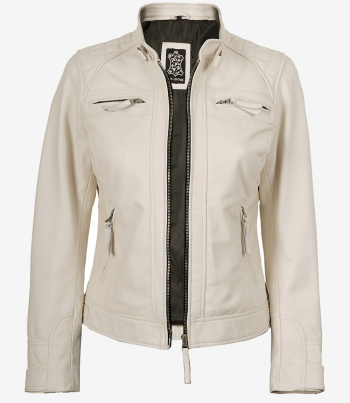 women off white biker leather jacket