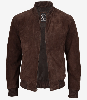mens dark brown suede bomber jacket
