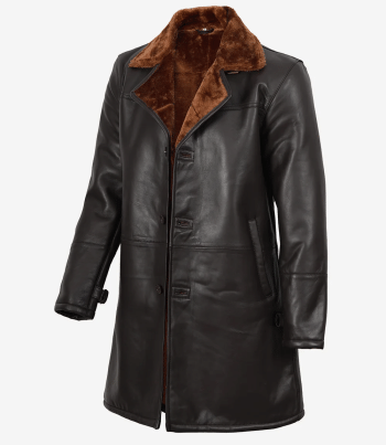 men dark brown leather coat