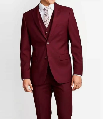 Men’s Notch Lapel Maroon Three-Piece Suit