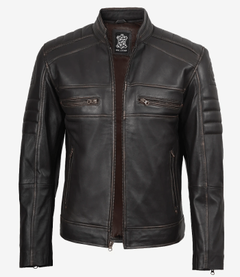 men dark brown leather jacket