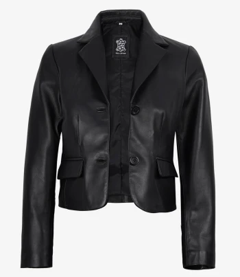 black leather cropped blazer