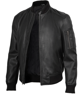 mens black leather bomber jacket