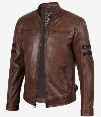 mens cognac biker leather jacket